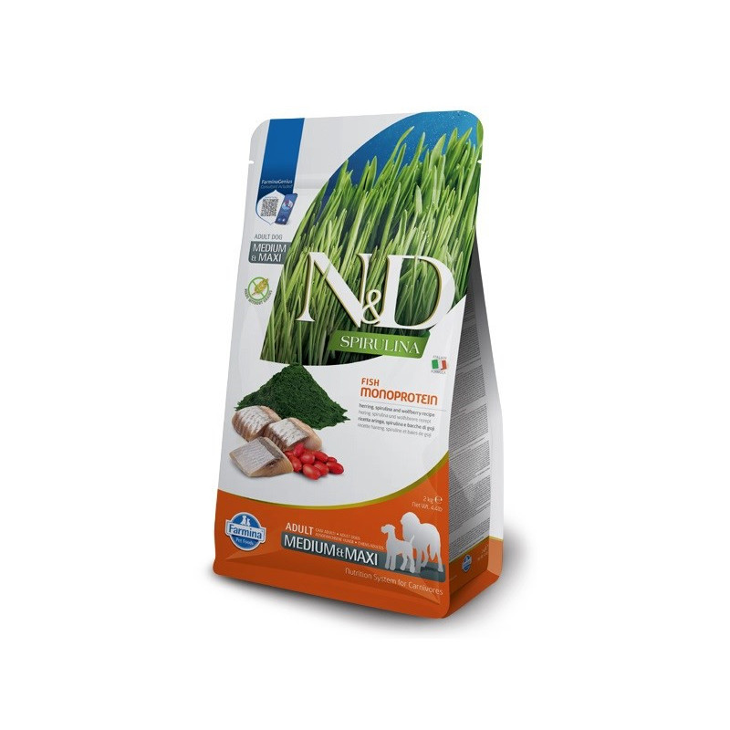 FARMINA N&amp;D Spirulina Herring Adult Med / Maxi - sausas šunų maistas - 7 kg