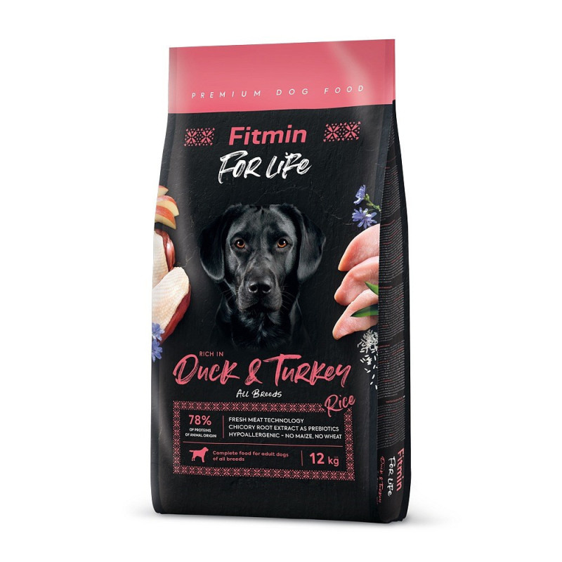 FITMIN Dog For Life Duck &amp; Turkey - sausas šunų maistas - 12 kg