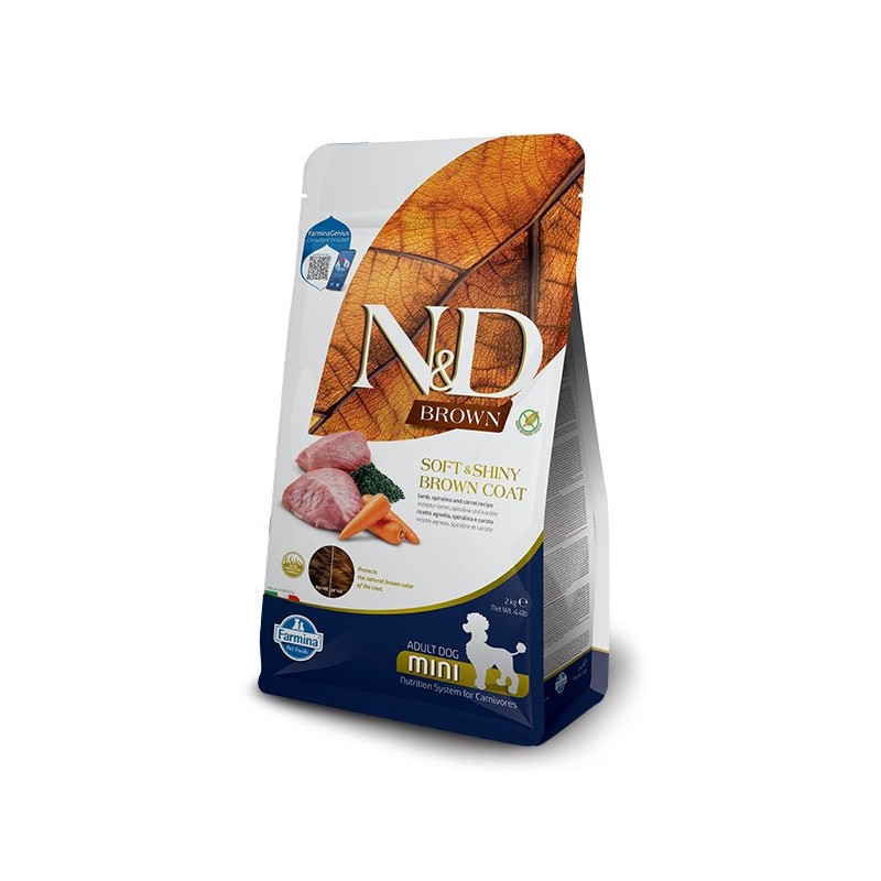 FARMINA N&amp;D Brown Dog Lamb, Spirulina&amp;Carrot Adult Mini - sausas šunų maistas - 2 kg