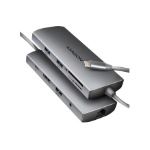 AXAGON HMC-8HLSA USB-C 3.2 Gen 1 šakotuvas, 3x USB-A + 4K/ 30Hz HDMI + SD/ microSD, GLAN, garsas, PD 100W, 20 cm USB-C l