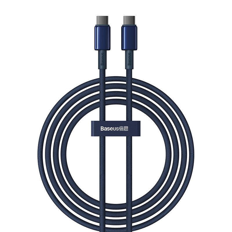 USB-C kabelis su USB-C Baseus Tungsten Gold, 100 W, 2m (niebieski)
