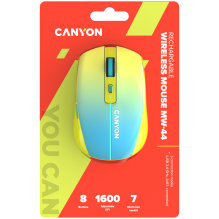 CANYON MW-44, 2 viename Belaidė optinė pelė su 8 mygtukais, DPI 800/ 1200/ 1600, 2 režimai (BT/ 2,4 GHz), 500 mAh ličio 