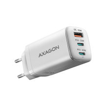 AXAGON ACU-DPQ65W GaN sieninis įkroviklis, 3x prievadas (USB + du USB-C), PD3.0/ QC4+/ PPS/ Apple, 65W, balta