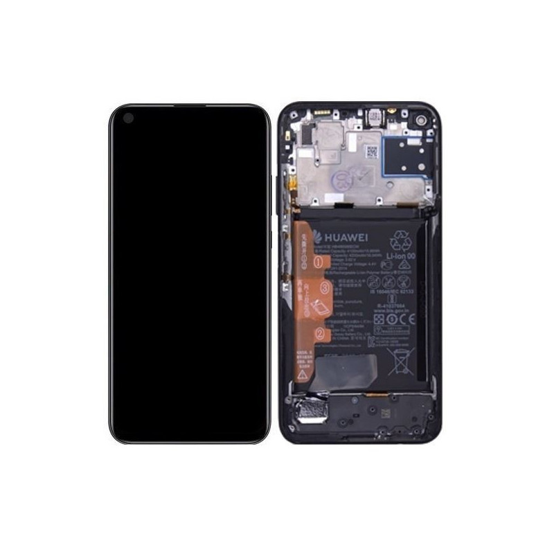 Ekranas Huawei P40 Lite su lietimui jautriu stikliuku ir rėmeliu ir baterija Black originalus (service pack)