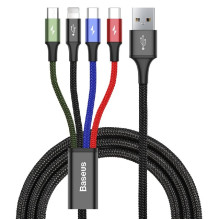 USB kabelis Baseus (CA1T4-B01) 4in1 lightning+micro+2xType-C 3.5A juodas 1.2M