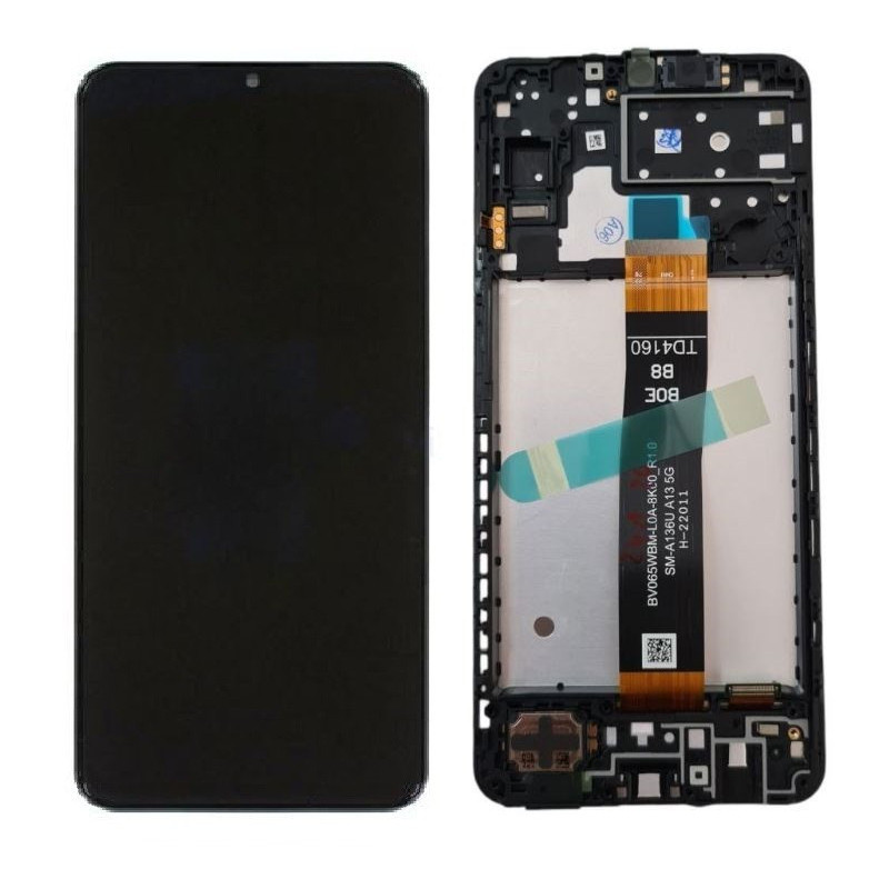 Ekranas Samsung A136 A13 5G su lietimui jautriu stikliuku ir rėmeliu Black originalus (used Grade B)