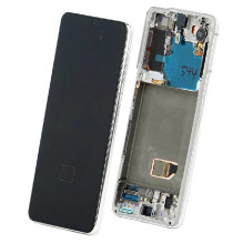 Ekranas Samsung G991 S21 5G su lietimui jautriu stikliuku ir rėmeliu Phantom White originalus (service pack)