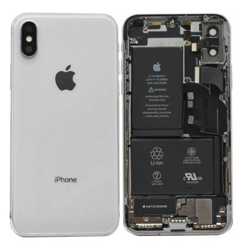 Galinis dangtelis iPhone X Silver pilnas su šleifais originalus (used Grade B)