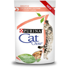 Purina Cat Chow Sensitive Gig su lašiša ir cukinijomis padaže - Šlapias maistas katėms - 85 g