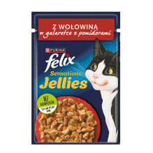 Felix sensations Duo su jautiena ir pomidorais želė - šlapias maistas katėms - 85g