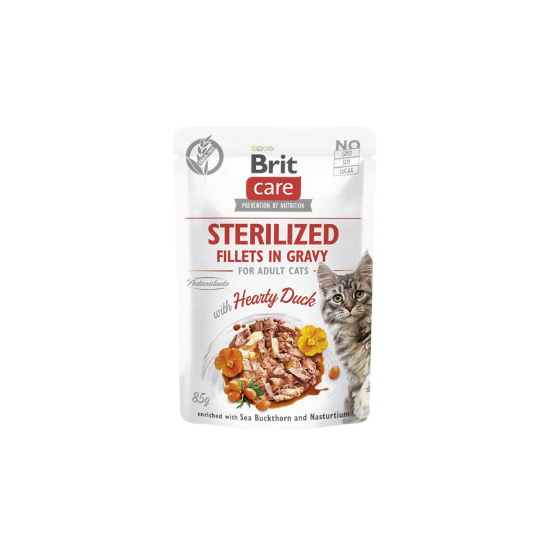 BRIT Care Cat Sterilized Hearty Duck Pouch - šlapias kačių maistas - 85 g