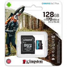 Kingston 128GB microSDXC Canvas Go Plus 170R A2 U3 V30 Card + ADP, EAN: 740617301182