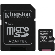 Kingston 64GB micSDXC Canvas Select Plus 100R A1 C10 kortelė + ADP, EAN: 740617298697