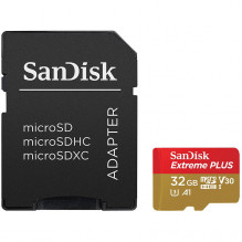 SanDisk Extreme PLUS microSDHC 32GB + SD Adapter + RescuePRO Deluxe 100MB/ s A1 C10 V30 UHS-I U3, EAN: 619659155353