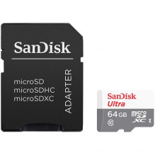 SanDisk Ultra microSDXC 64GB + SD adapteris 100MB/ s, 10 klasės UHS-I, EAN: 619659185060