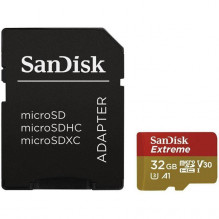 SanDisk Extreme microSDHC 32GB veiksmo kameroms ir dronams + SD adapteris – 100 MB/ s A1 C10 V30 UHS-I U3, EAN: 61965915