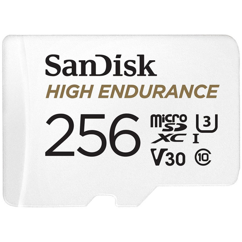 „SanDisk High Endurance microSDXC“ 256 GB + SD adapteris – prietaisų kameroms ir namų stebėjimui, iki 20 000 valandų, Fu
