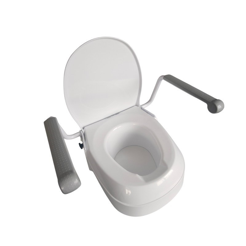 Raising toilet seat with handrails