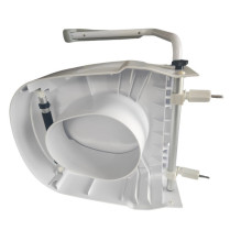 Raising toilet seat with handrails