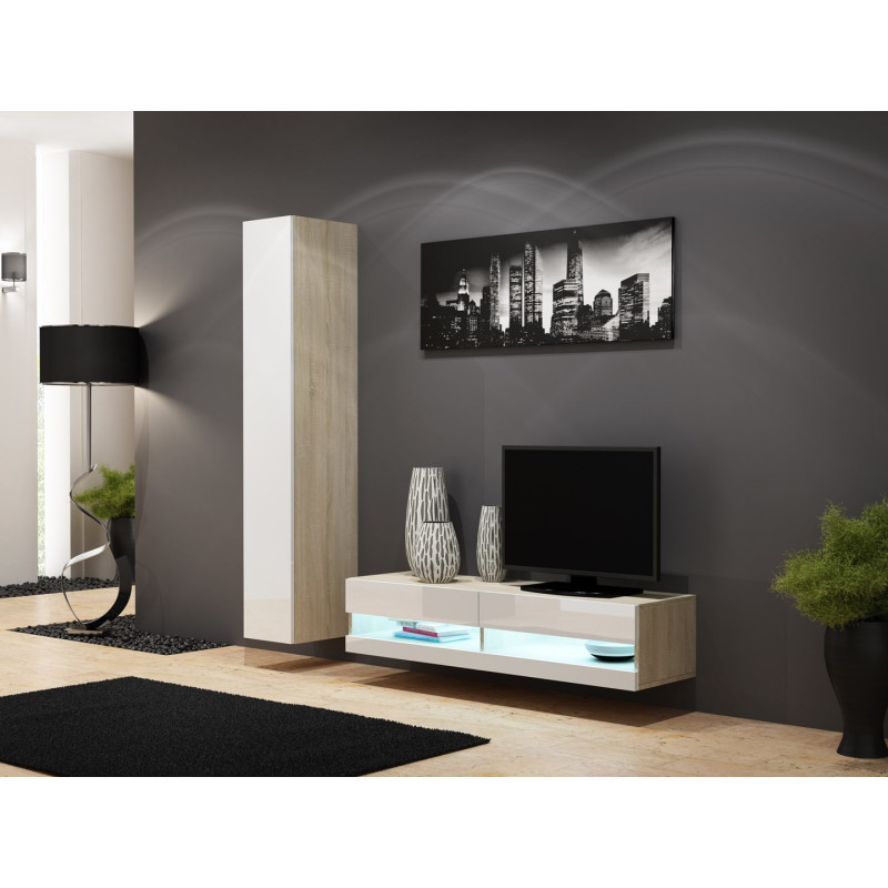 Cama Svetainės spintelių komplektas VIGO NEW 13 sonoma / white gloss