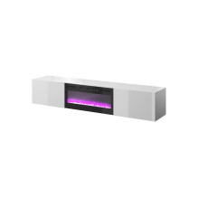 RTV cabinet SLIDE 200K with electric fireplace 200x40x37 cm all in gloss white