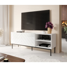 ABETO RTV cabinet on black steel frame 150x42x60 cm white / gloss white