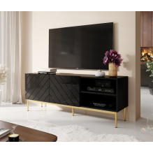 ABETO RTV cabinet on golden steel frame 150x42x60 black / gloss black