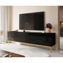 ABETO RTV cabinet on golden steel frame 200x42x60 black / gloss black