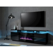 RTV EVA cabinet with electric fireplace 180x40x52 cm black / gloss black