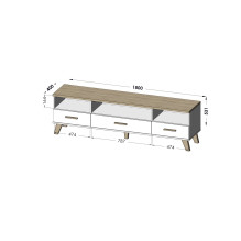 Cama RTV stand LOTTA 180cm white + sonoma oak