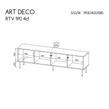 ART DECO RTV cabinet 190.5x40x58 walnut