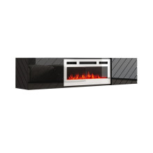 RTV LUXE cabinet 182.6x34.5x37.5 black / black gloss + white fireplace