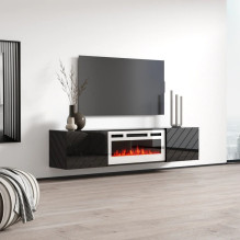 RTV LUXE cabinet 182.6x34.5x37.5 black / black gloss + white fireplace