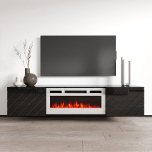 RTV LUXE cabinet 182.6x34.5x37.5 black / black gloss + white fireplace