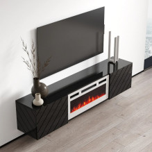 RTV LUXE cabinet 182.6x34.5x37.5 black / black gloss + white fireplace