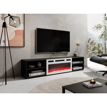 RTV cabinet POLO 180x33x39 black + fireplace white