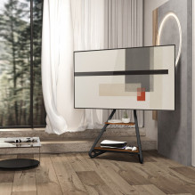 Maclean MC-455 Freestanding Corner TV Stand in Bauhaus Style, Free-standing TV Holder with Two Levels, Made of Wood, Loa