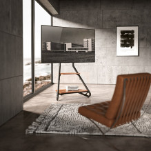 Maclean MC-455 Freestanding Corner TV Stand in Bauhaus Style, Free-standing TV Holder with Two Levels, Made of Wood, Loa