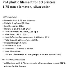 Gembird 3DP-PLA1.75-01-S 3D spausdinimo medžiaga Polilakto rūgštis (PLA) Sidabras 1 kg