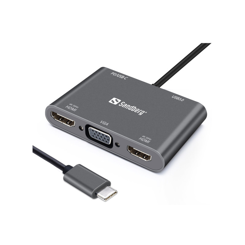 Sandberg 136-35 USB-C dokas 2xHDMI+1xVGA+USB+PD