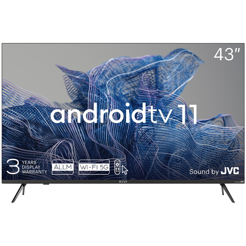 43', UHD, Android TV 11, Black, 3840x2160, 60 Hz, Sound by JVC, 2x12W, 53 kWh/ 1000h , BT5.1, HDMI ports 4, 24 months