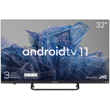 32 colių, FHD, Android TV 11, juoda, 1920x1080, 60 Hz, JVC garsas, 2x8W, 27 kWh/ 1000h, BT5.1, HDMI prievadai 3, 24 mėn.