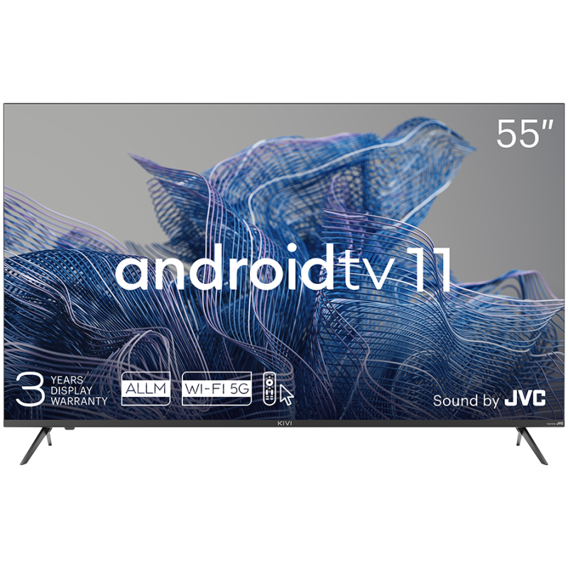 55', UHD, Android TV 11, Black, 3840x2160, 60 Hz, Sound by JVC, 2x12W, 83 kWh/ 1000h , BT5.1, HDMI ports 4, 24 months