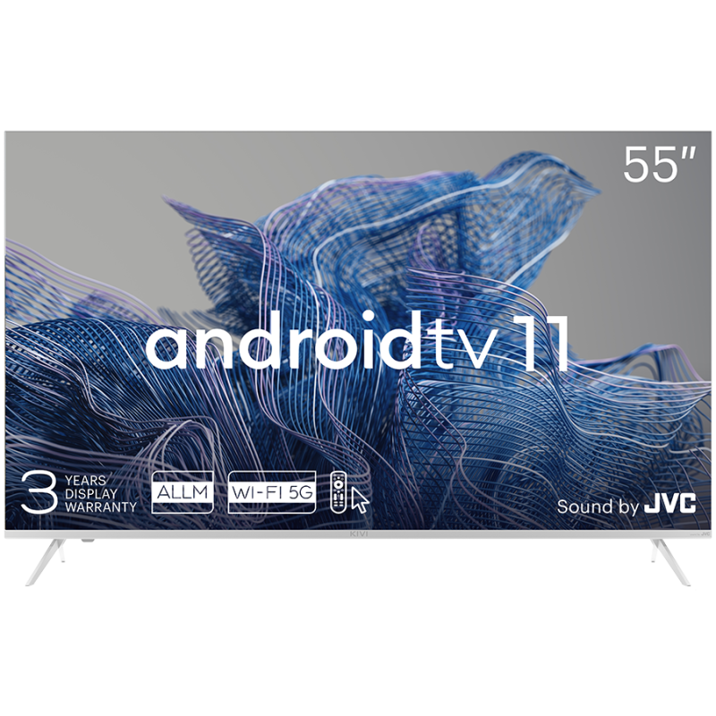 55', UHD, Android TV 11, balta, 3840x2160, 60 Hz, JVC garsas, 2x12W, 83 kWh/ 1000h, BT5.1, HDMI prievadai 4, 24 mėn.