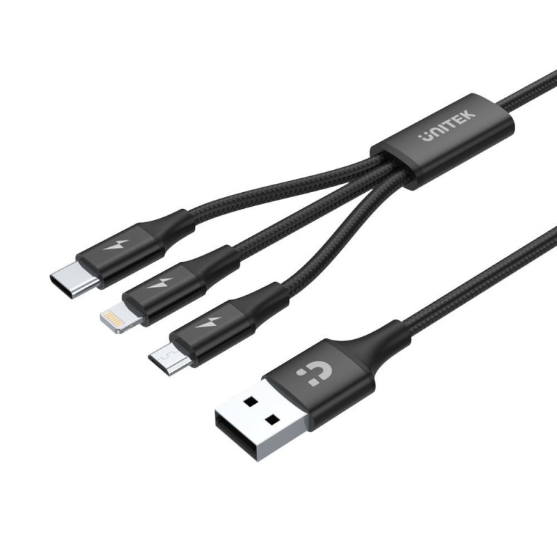 UNITEK C14049BK USB cable 1.2 m USB 2.0 USB C Micro-USB B / Lightning Black