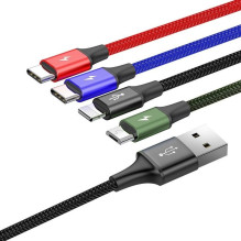 Laidas USB Baseus Fast 4in1 2xUSB-C / Lightning / Micro 3.5A 1.2m (juodas)