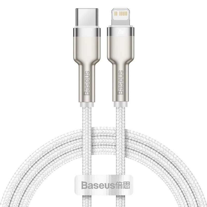 USB-C laidas su Lightning Baseus Cafule, baltas, maitinimo šaltinis, 20 W, 1 m (balta)