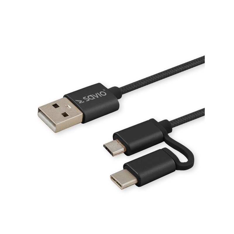Savio CL-128 USB laidas 1 m USB 2.0 USB A USB C / Micro-USB A juodas