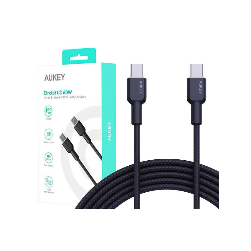 AUKEY CB-NCC2 USB-C Type-C Power Delivery PD 60W 3A 1.8m Nylon Black