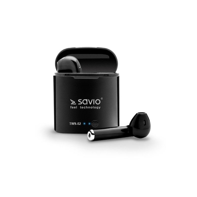Savio TWS-02 belaidės Bluetooth ausinės, juodos